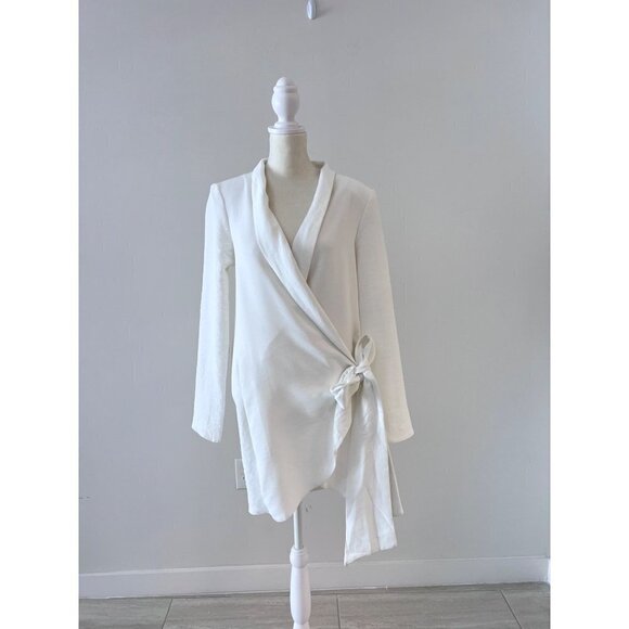 ASOS DESIGN side tie tux mini dress with cowl back detail in ivory US 4 - Picture 1 of 5